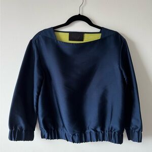 J. Crew blue satin shell long sleeve top